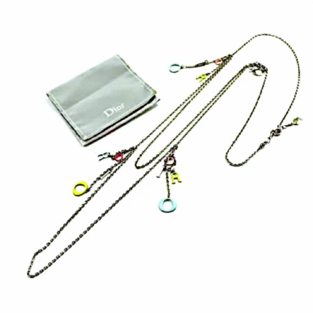 Authentic Dior Rare Galliano Double Tier Multicolor Logo Charm Necklace